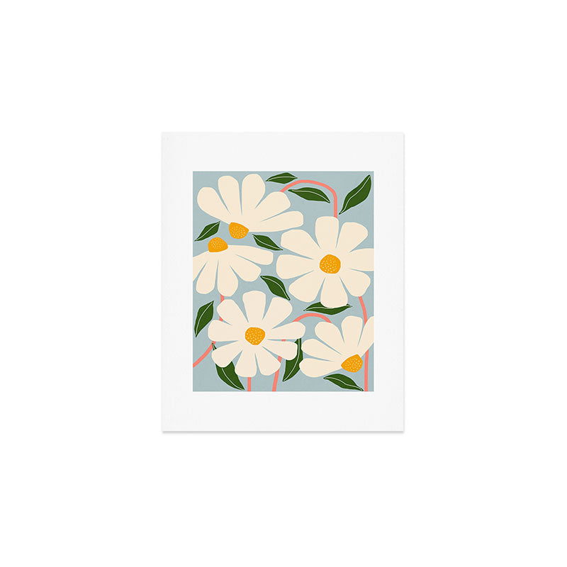 Wild Daisies - blue & pink Art Print Gallery Image 1