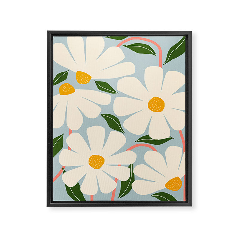Wild Daisies - blue & pink Framed Canvas Print Gallery Image 6