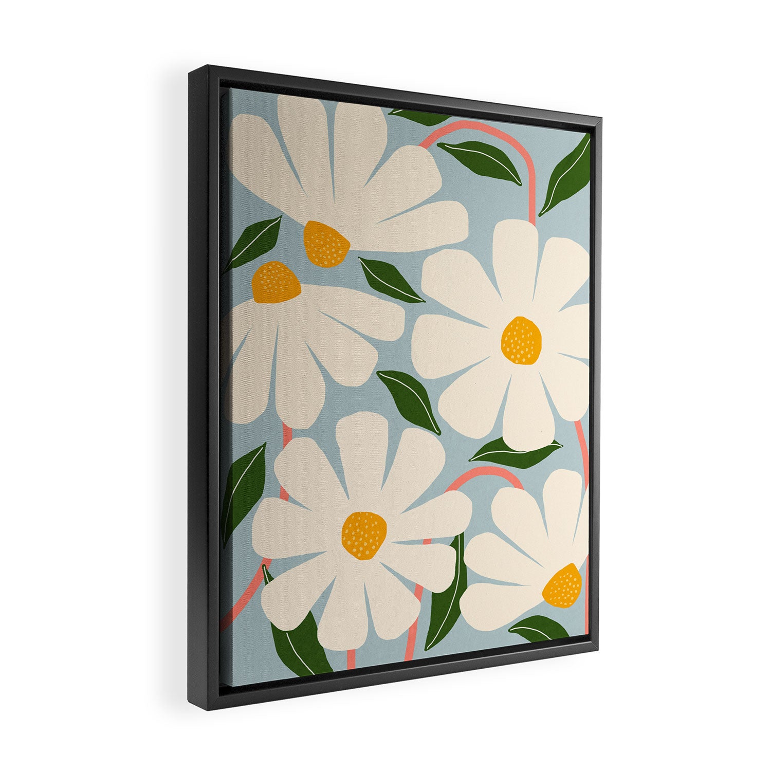 Wild Daisies - blue & pink Framed Canvas Print Gallery Image 2