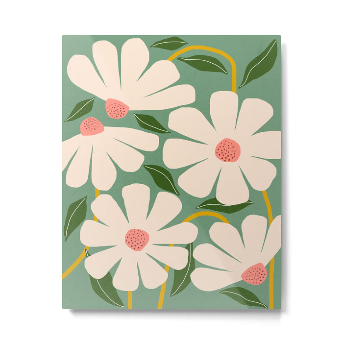 Wild Daisies - green Metal Print Gallery Image 1