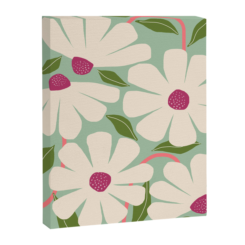Wild Daisies - pastel green & pink Canvas Print Gallery Image 6