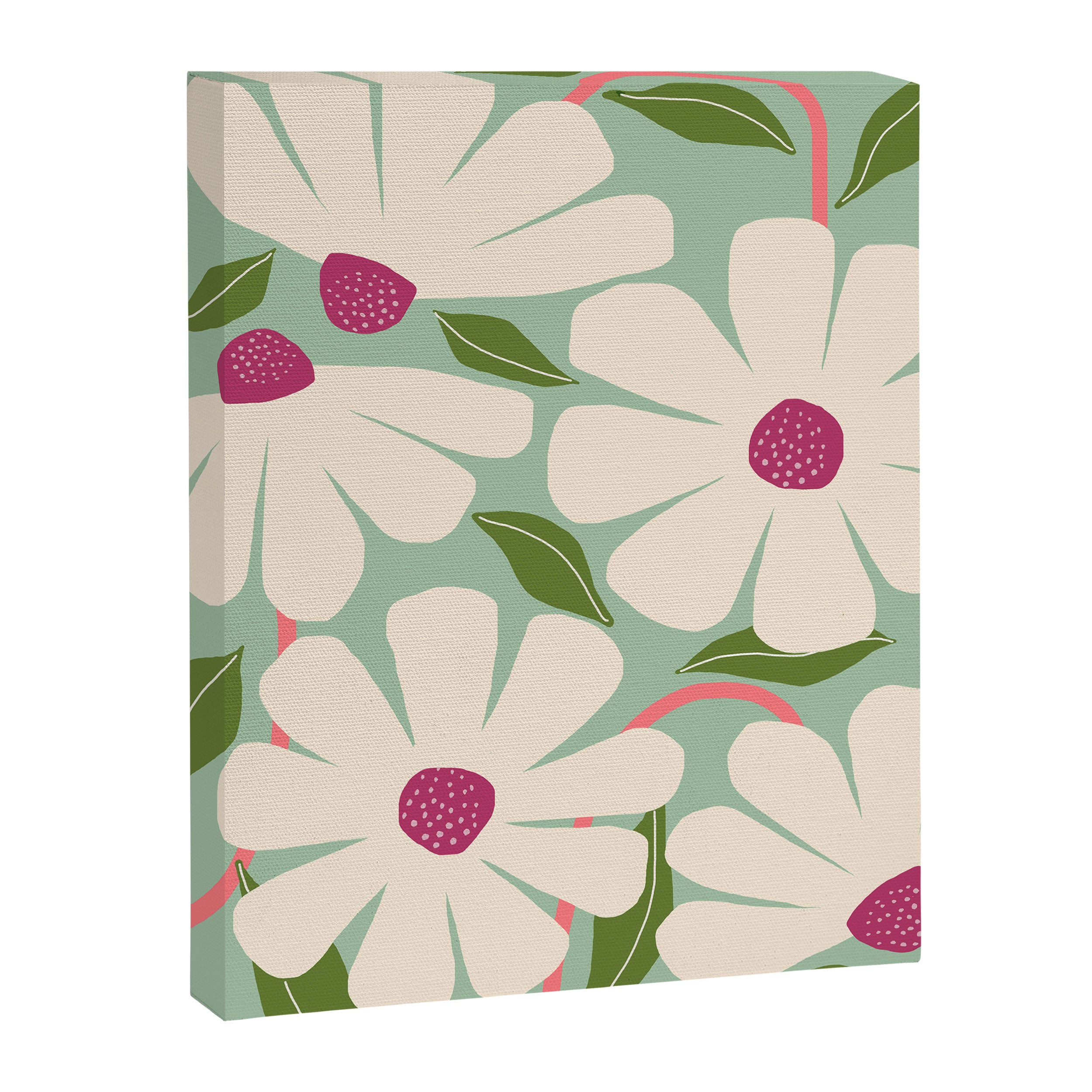 Wild Daisies - pastel green & pink Canvas Print Gallery Image 6