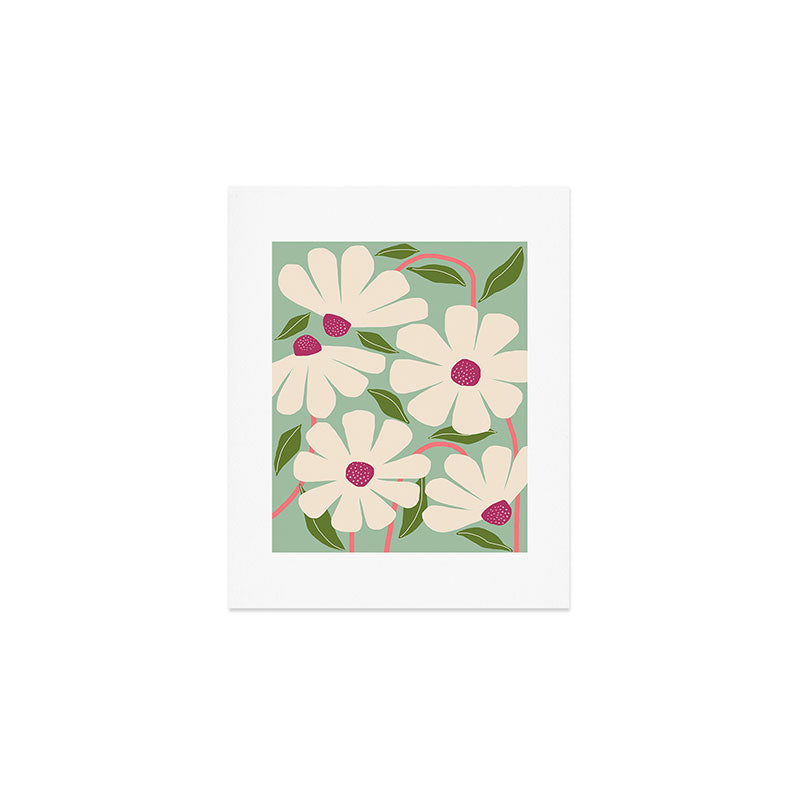 Wild Daisies - pastel green & pink Art Print Gallery Image 1