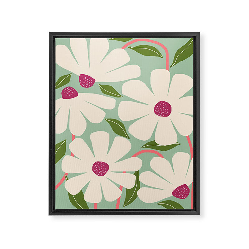 Wild Daisies - pastel green & pink Framed Canvas Print Gallery Image 6