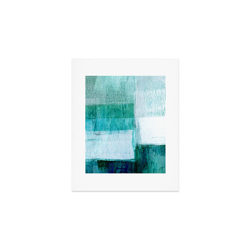 Aqua Blue Geometric Abstract Textured Painting Art Print Gallery Image 1