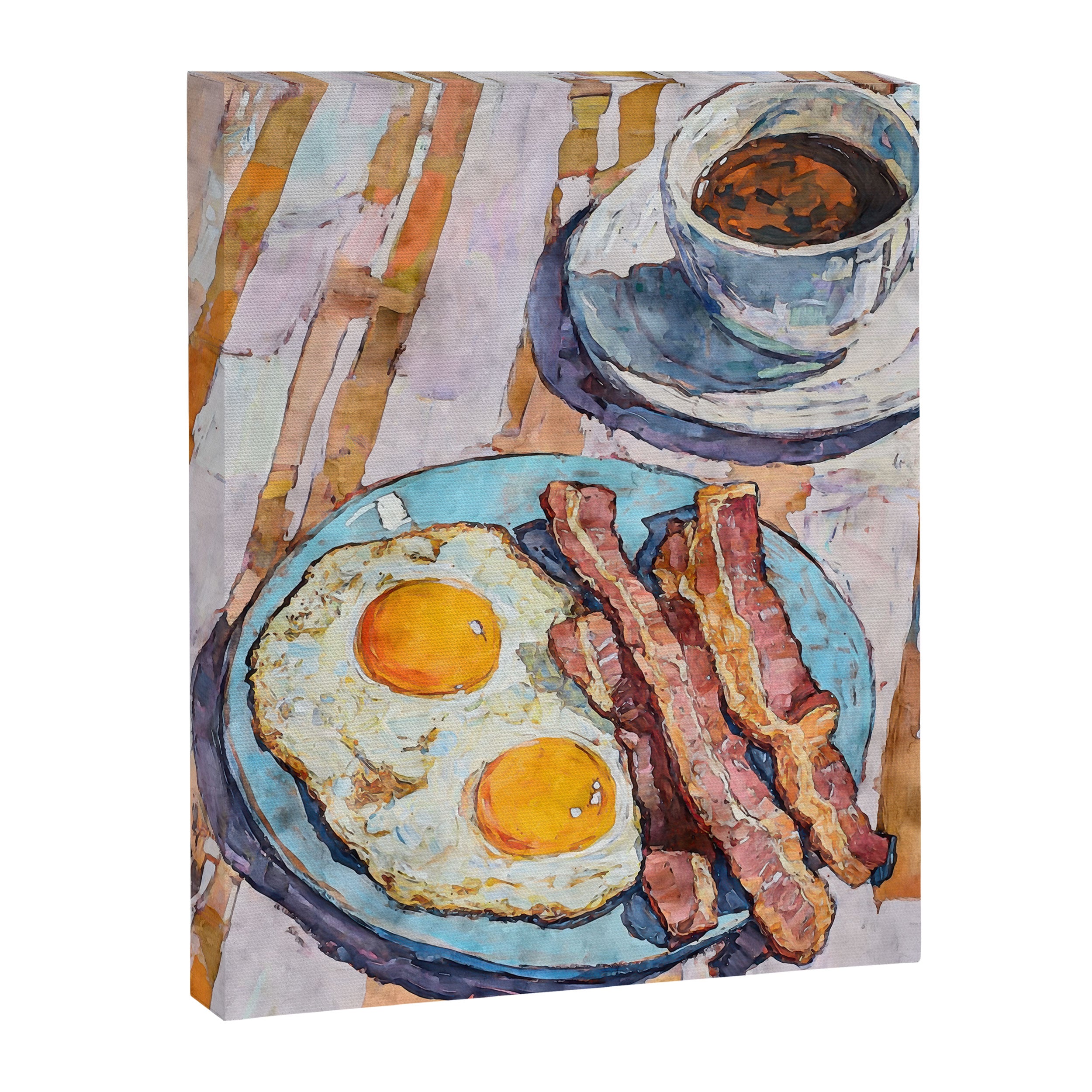 Bacon and Eggs with Coffee Watercolor Breakfast Scene Canvas Print Gallery Image 6