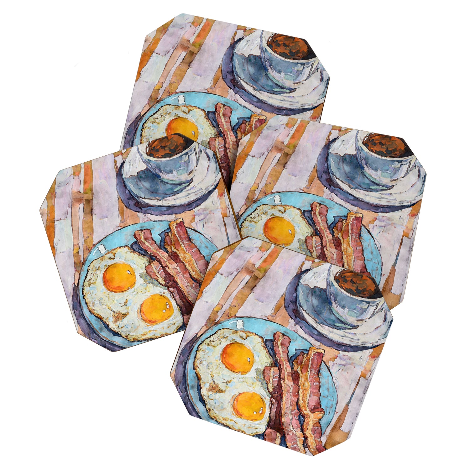 Bacon and Eggs with Coffee Watercolor Breakfast Scene Coaster Gallery Image 1
