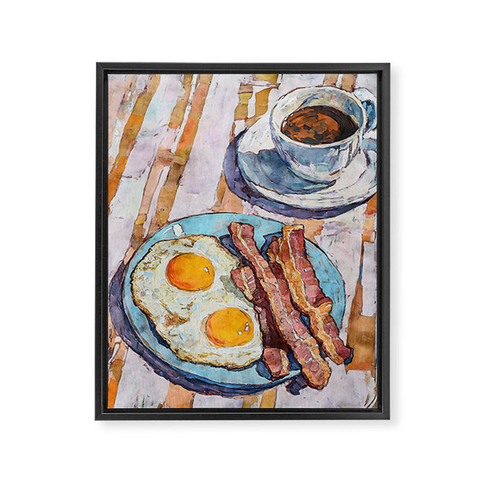 Bacon and Eggs with Coffee Watercolor Breakfast Scene Framed Canvas Print Gallery Image 1
