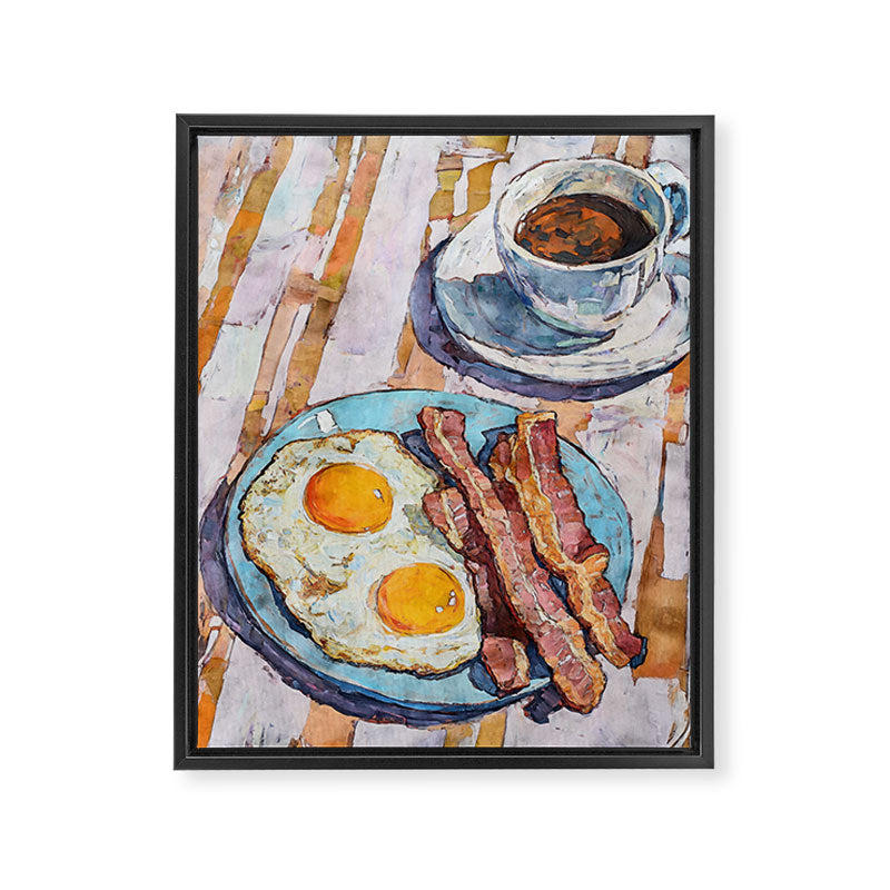 Bacon and Eggs with Coffee Watercolor Breakfast Scene Framed Canvas Print Gallery Image 6