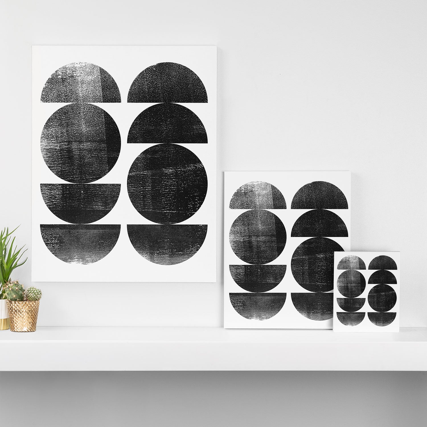 Black and White Mid Century Modern Circles Abstract Canvas Print Gallery Image 3