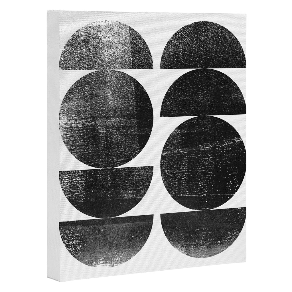 Black and White Mid Century Modern Circles Abstract Canvas Print Gallery Image 3