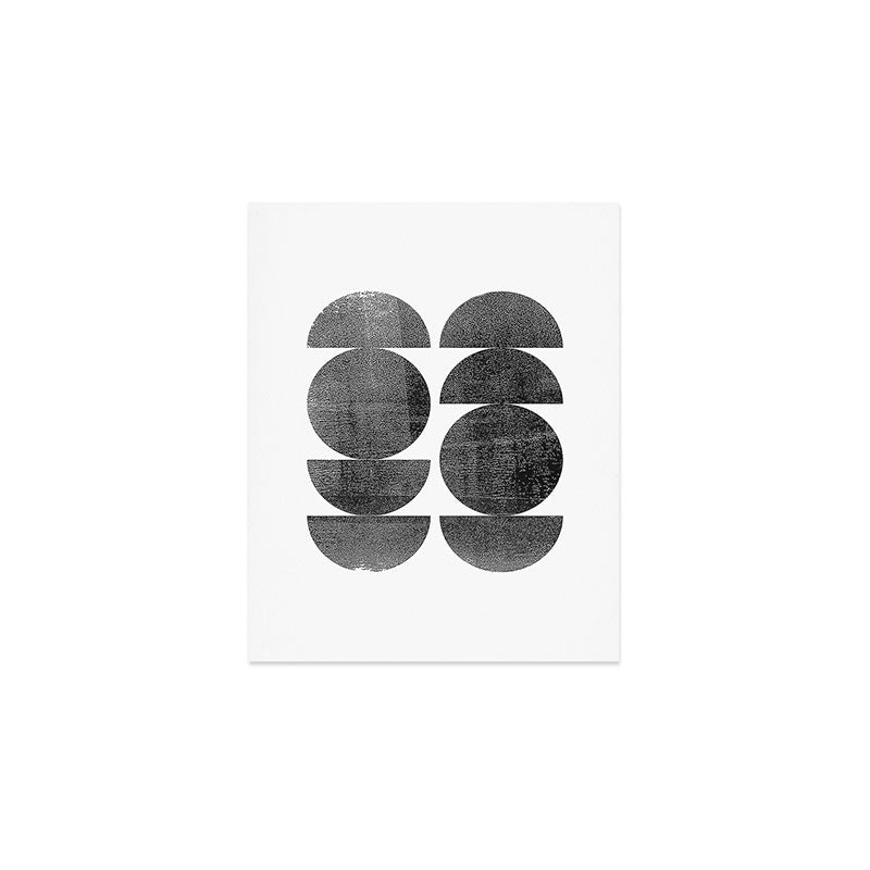 Black and White Mid Century Modern Circles Abstract Art Print Gallery Image 1