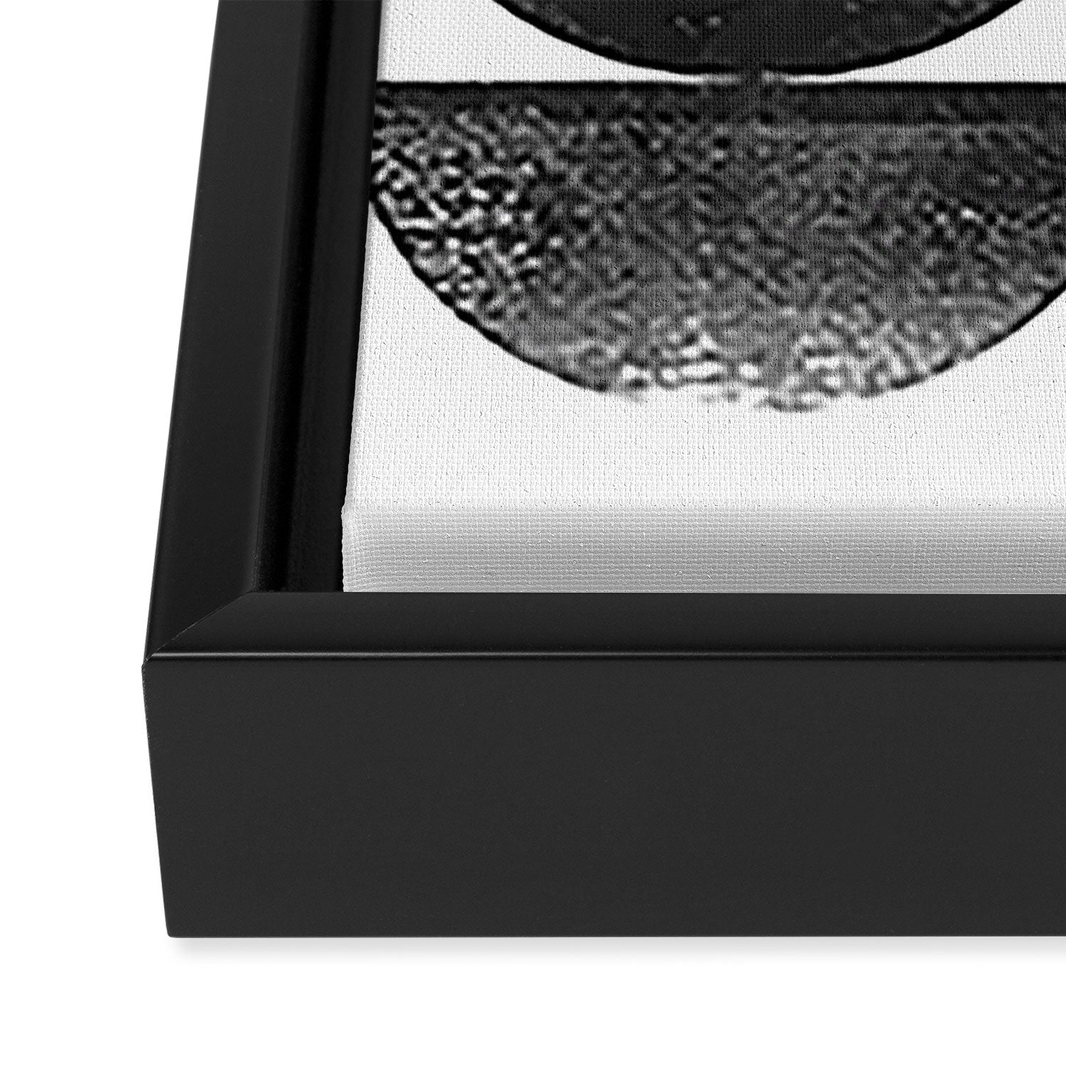 Black and White Mid Century Modern Circles Abstract Framed Canvas Print Gallery Image 3