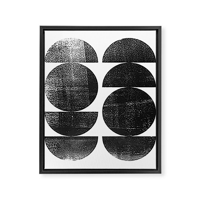 Black and White Mid Century Modern Circles Abstract Framed Canvas Print Gallery Image 6
