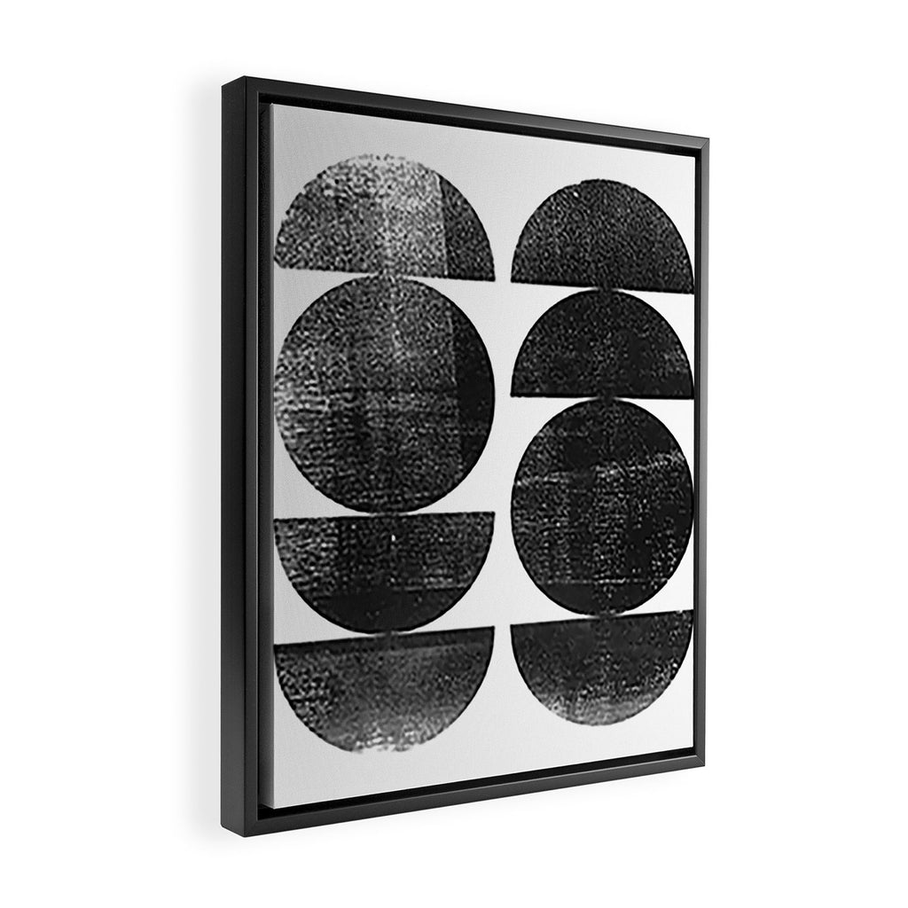 Black and White Mid Century Modern Circles Abstract Framed Canvas Print Gallery Image 2