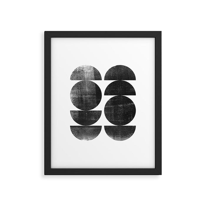 Black and White Mid Century Modern Circles Abstract Framed Art Print Gallery Image 1