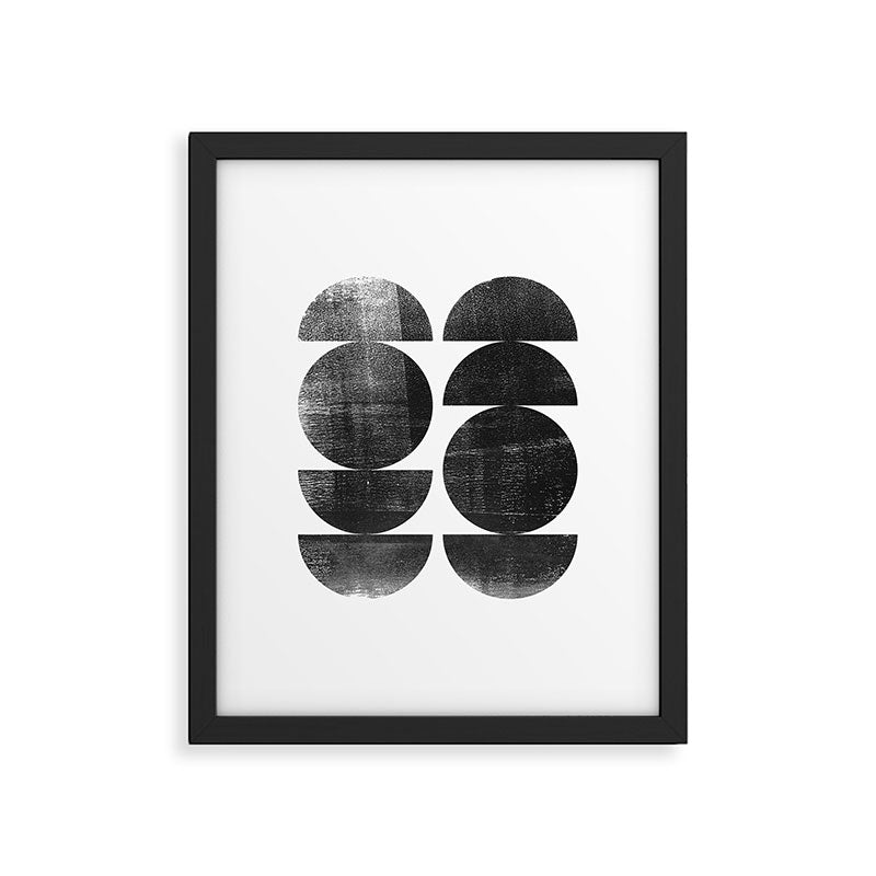 Black and White Mid Century Modern Circles Abstract Framed Art Print Gallery Image 4