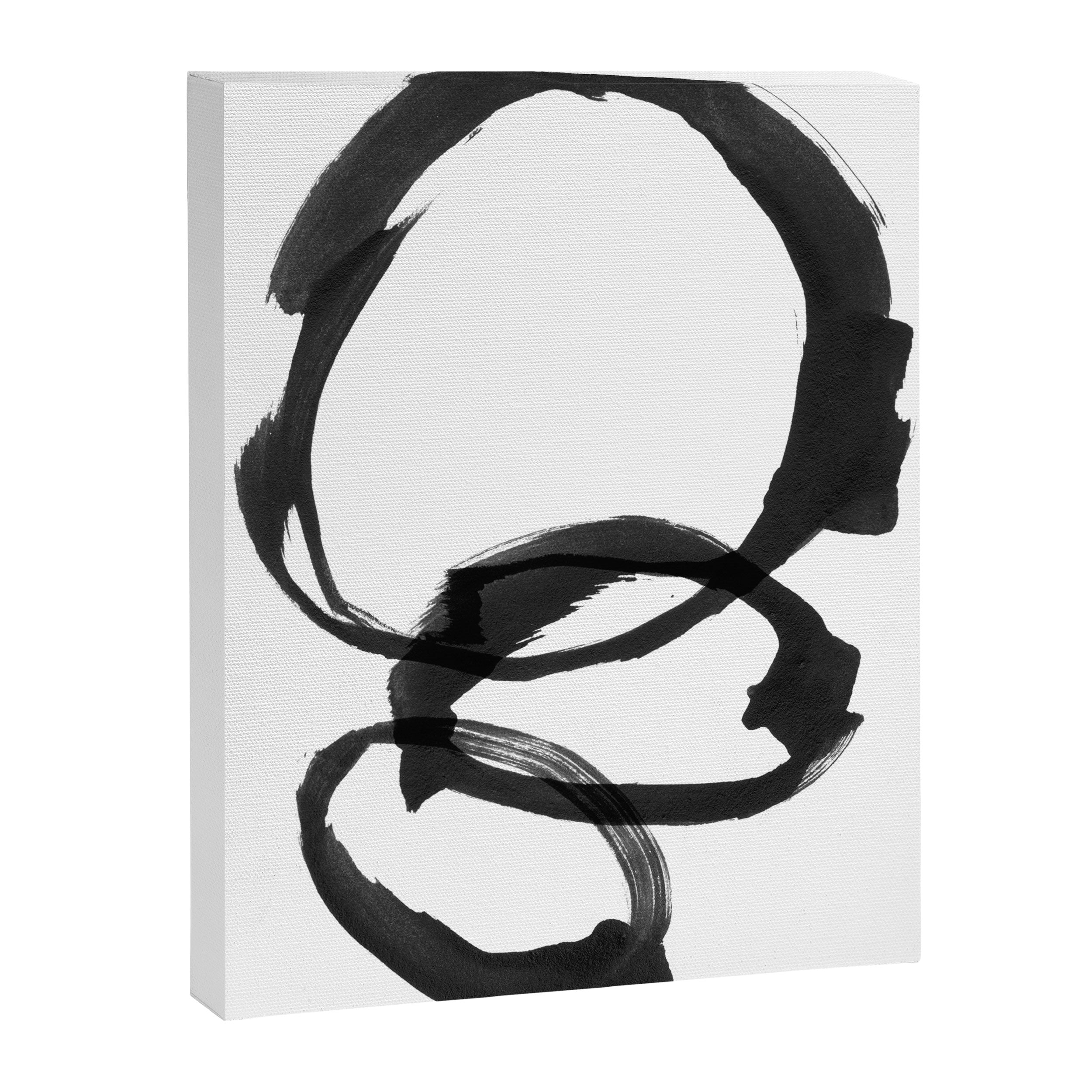 Black and White Round Abstract Shapes Minimalist Ink Painting Canvas Print Gallery Image 6