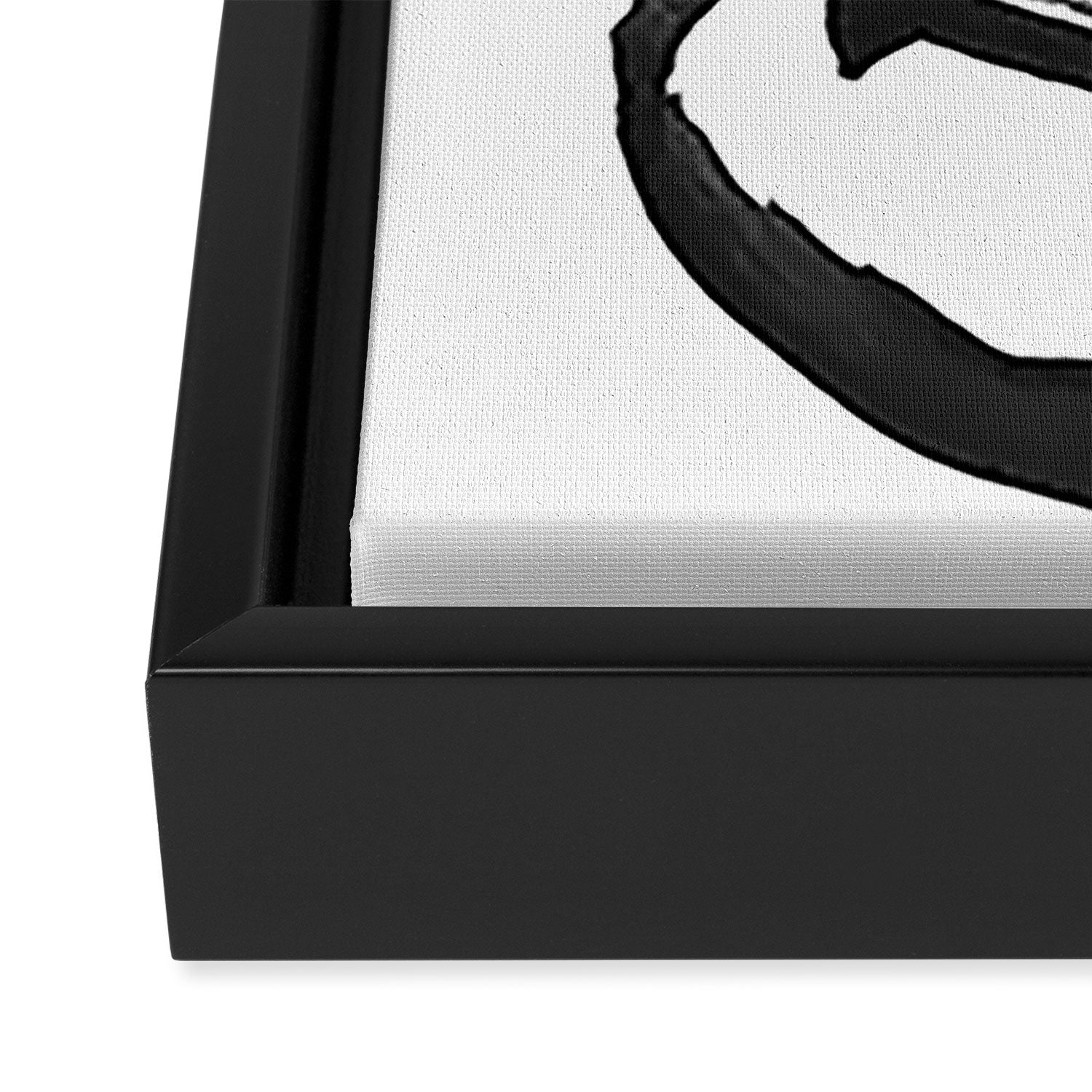 Black and White Round Abstract Shapes Minimalist Ink Painting Framed Canvas Print Gallery Image 3