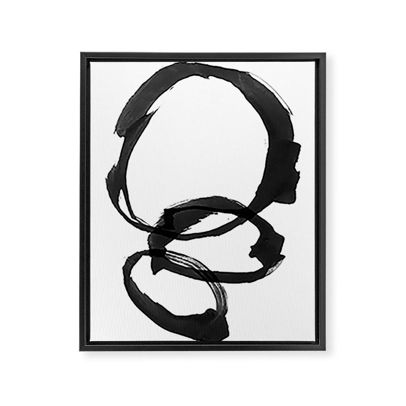 Black and White Round Abstract Shapes Minimalist Ink Painting Framed Canvas Print Gallery Image 6