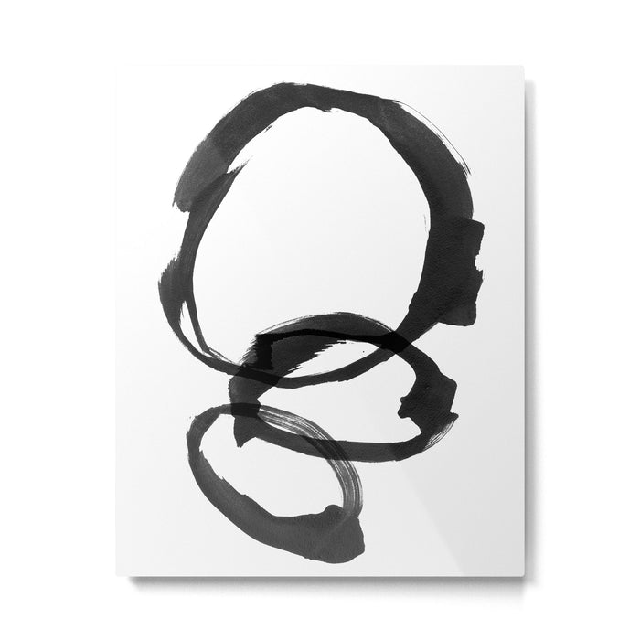 Black and White Round Abstract Shapes Minimalist Ink Painting Metal Print Gallery Image 1