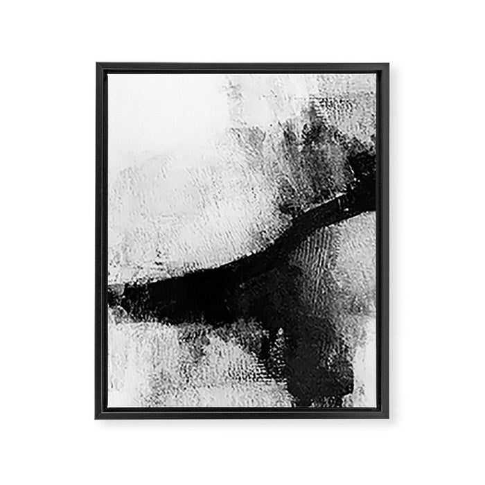 Black and White Textured Abstract Painting "Delve 2" Framed Canvas Print Gallery Image 1