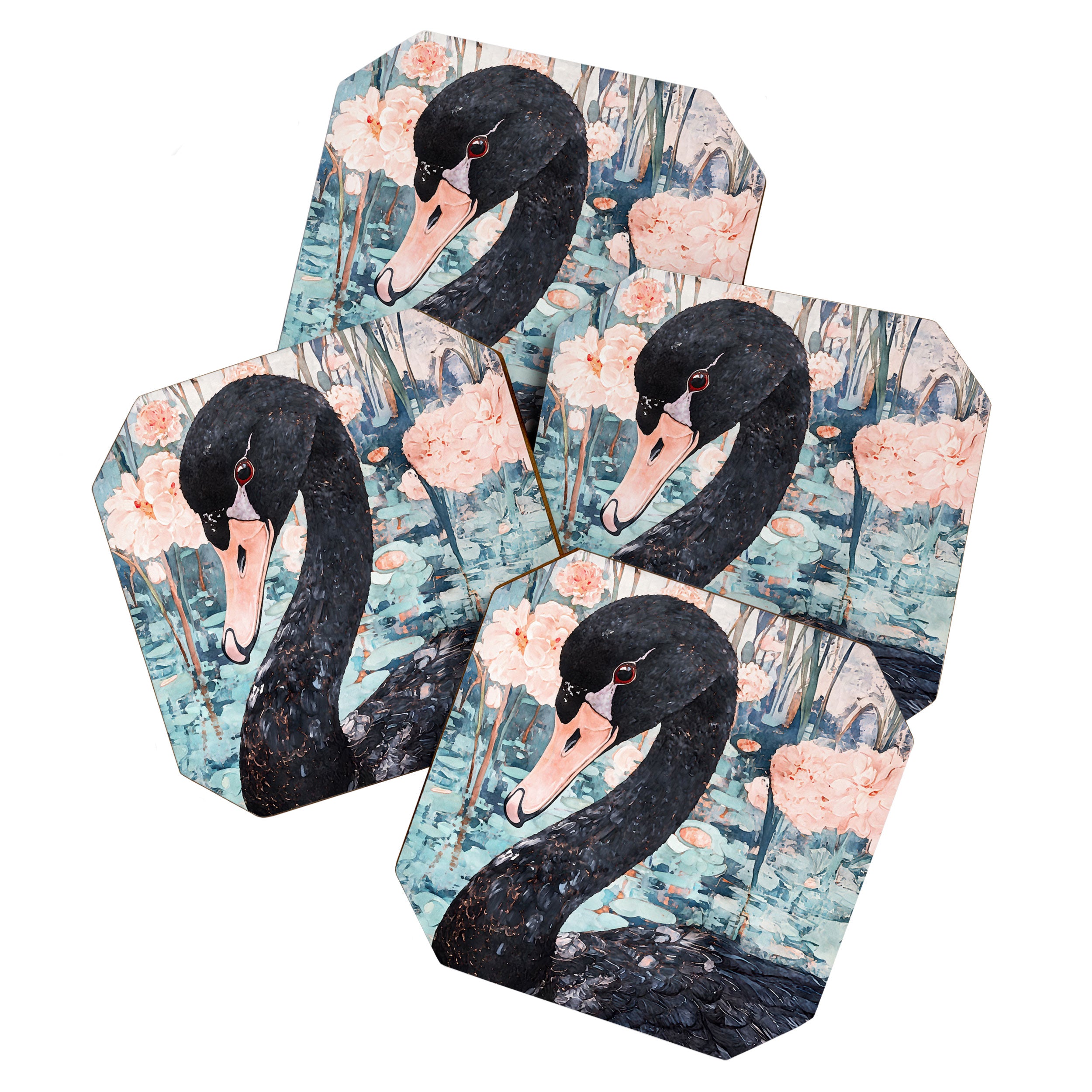 Black Swan Watercolor Coaster Gallery Image 1