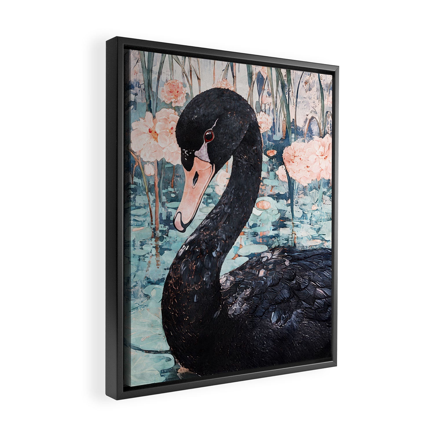 Black Swan Watercolor Framed Canvas Print Gallery Image 2