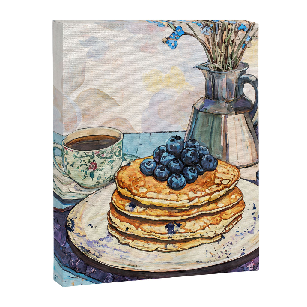 Blueberry Pancakes and Coffee Watercolor Breakfast Still Life Canvas Print Gallery Image 6