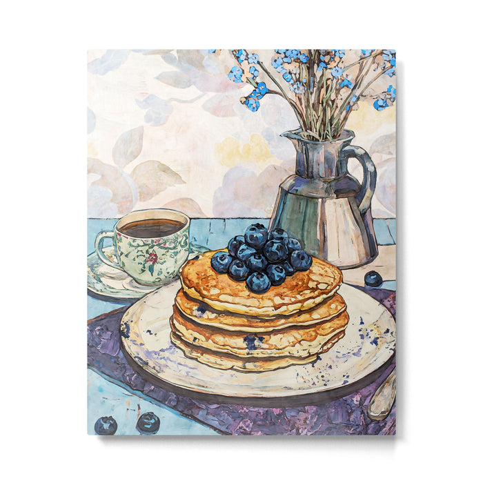 Blueberry Pancakes and Coffee Watercolor Breakfast Still Life Metal Print Gallery Image 1
