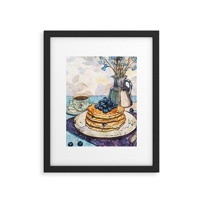 Blueberry Pancakes and Coffee Watercolor Breakfast Still Life Framed Art Print Gallery Image 1