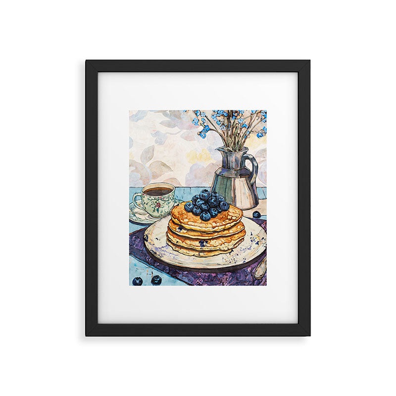 Blueberry Pancakes and Coffee Watercolor Breakfast Still Life Framed Art Print Gallery Image 5