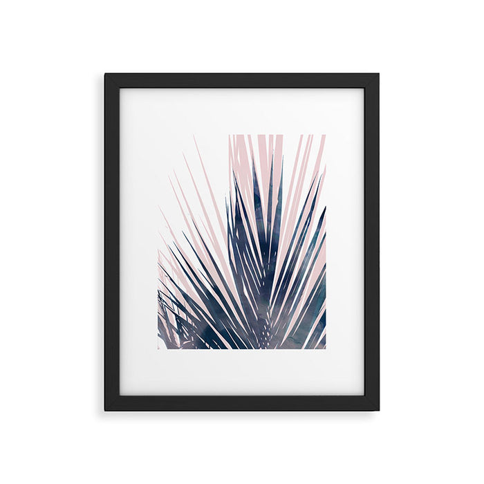 Contemporary Palm Leaf in Navy Blue and Blush Pink Framed Art Print Gallery Image 1