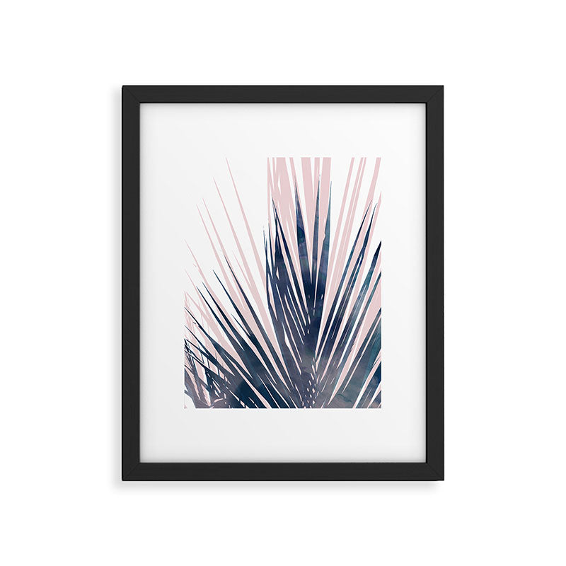 Contemporary Palm Leaf in Navy Blue and Blush Pink Framed Art Print Gallery Image 5