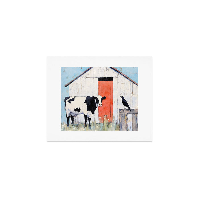 Cow and Crow Rustic Watercolor Art Print Gallery Image 1