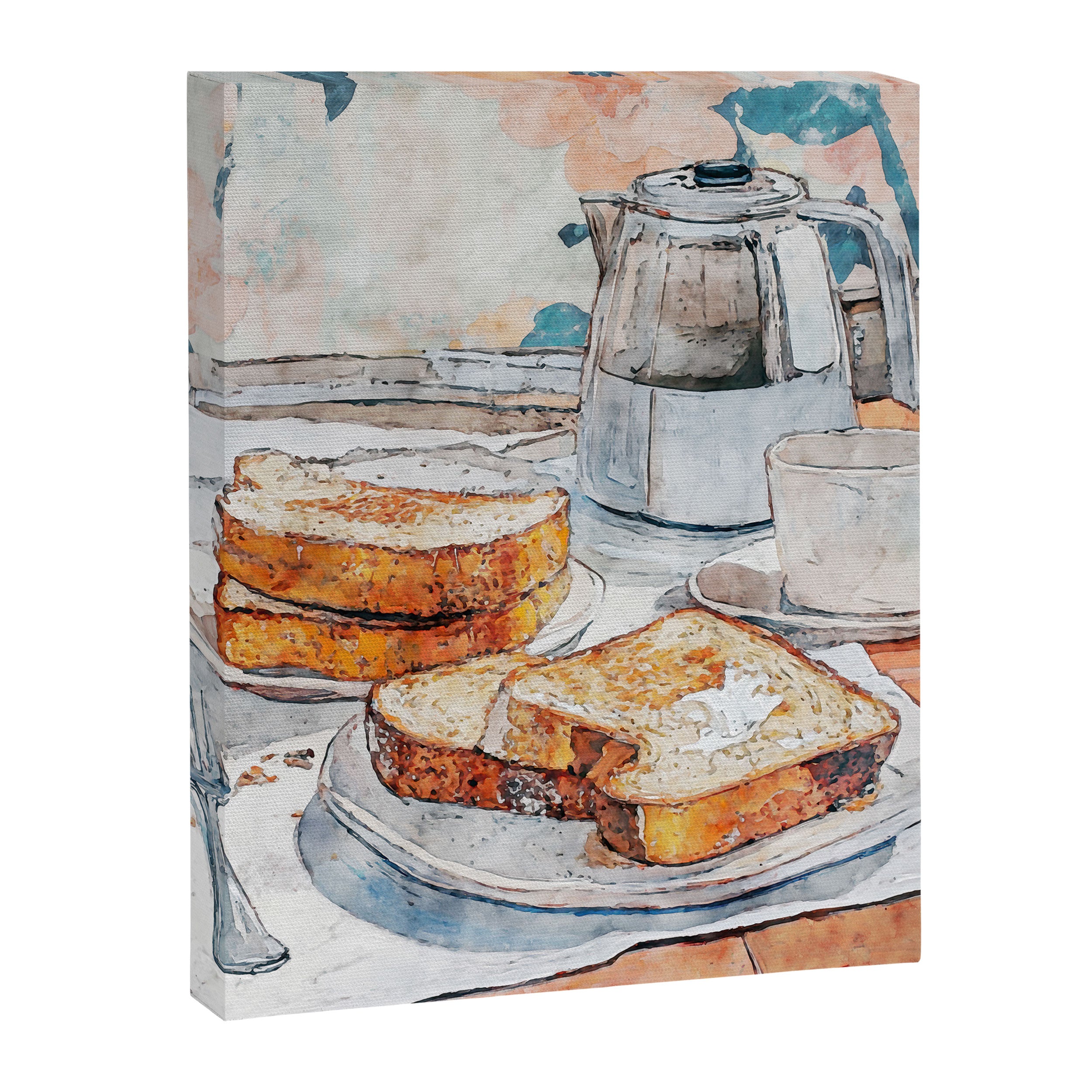  French Toast and Coffee Breakfast Watercolor Still Life Canvas Print Gallery Image 6