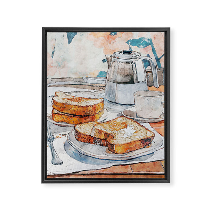  French Toast and Coffee Breakfast Watercolor Still Life Framed Canvas Print Gallery Image 1