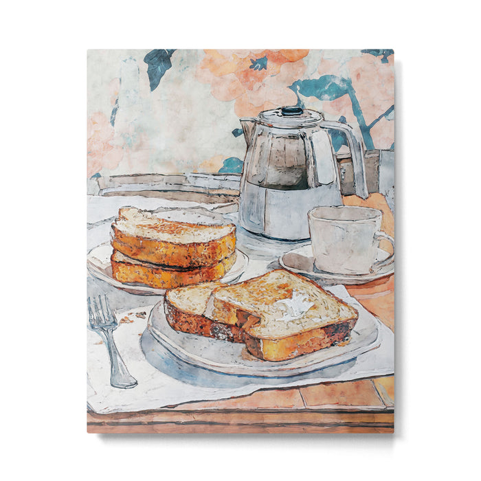  French Toast and Coffee Breakfast Watercolor Still Life Metal Print Gallery Image 1