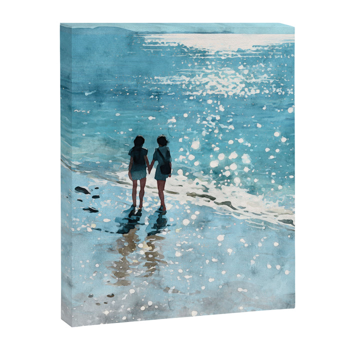 Friends on the Beach Sparkling Watercolor Canvas Print Gallery Image 1