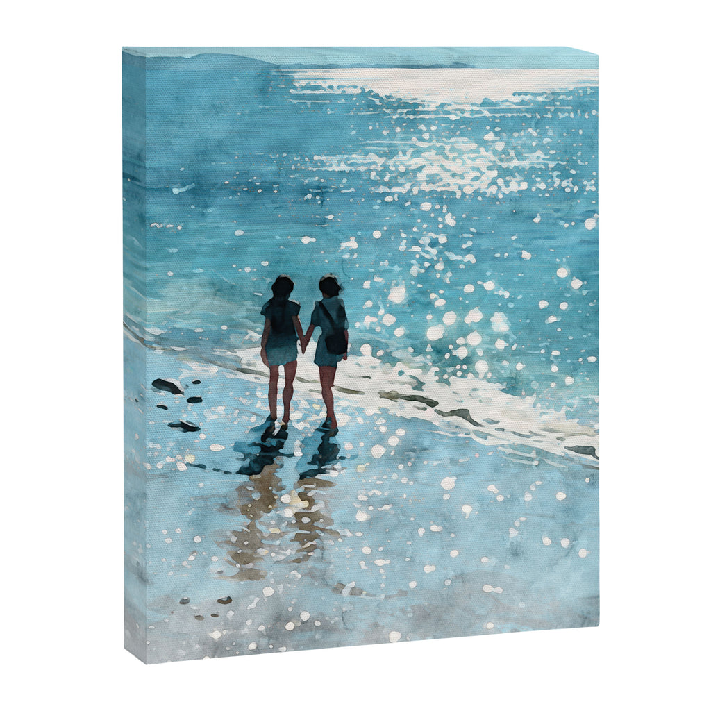 Friends on the Beach Sparkling Watercolor Canvas Print Gallery Image 6