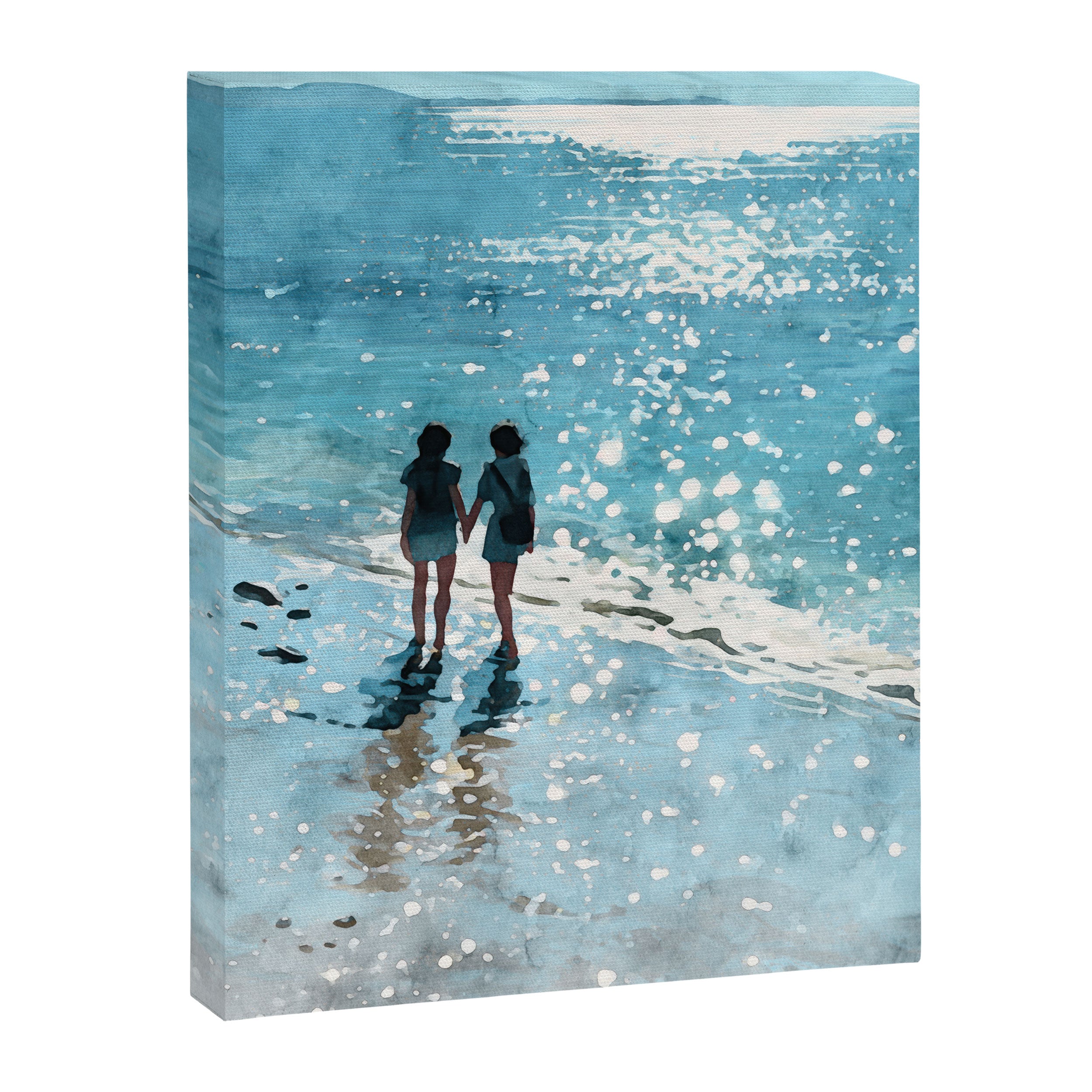 Friends on the Beach Sparkling Watercolor Canvas Print Gallery Image 6