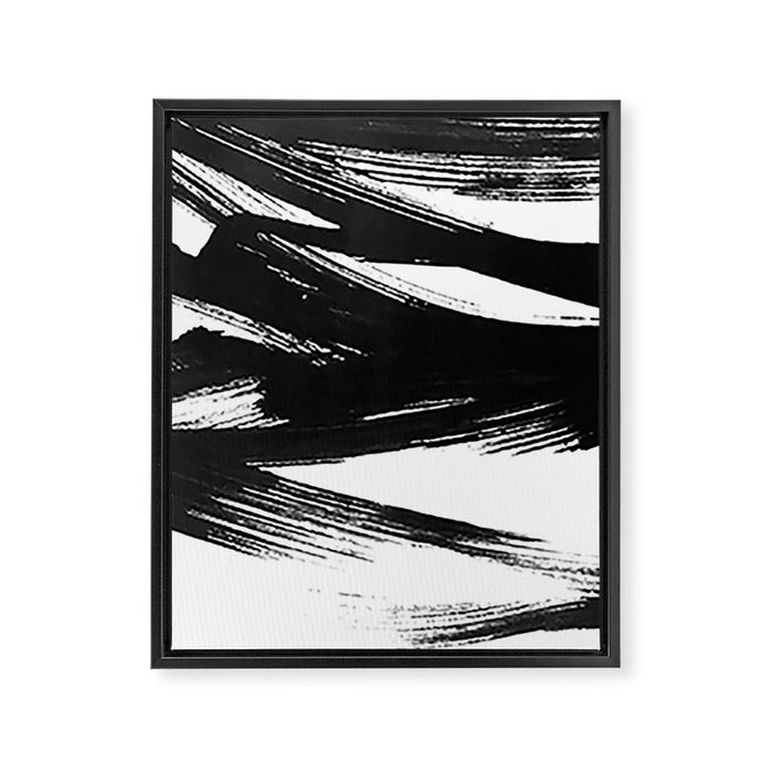 Gestural Abstract Black and White Brush Strokes Framed Canvas Print Gallery Image 1