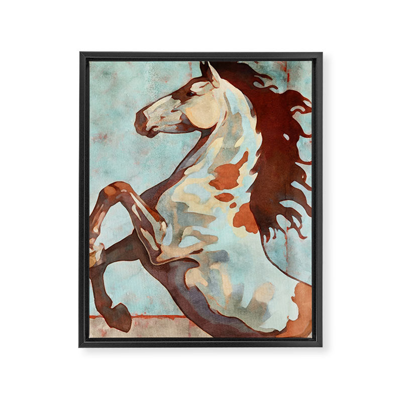 Horse Watercolor in Turqoise and Rust Framed Canvas Print Gallery Image 6