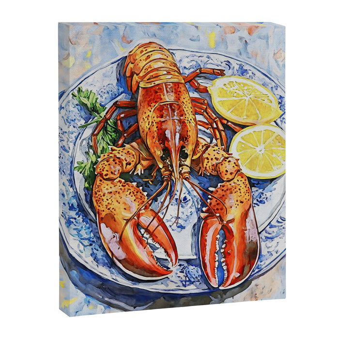 Maine Lobster with Lemons Watercolor  Canvas Print Gallery Image 1