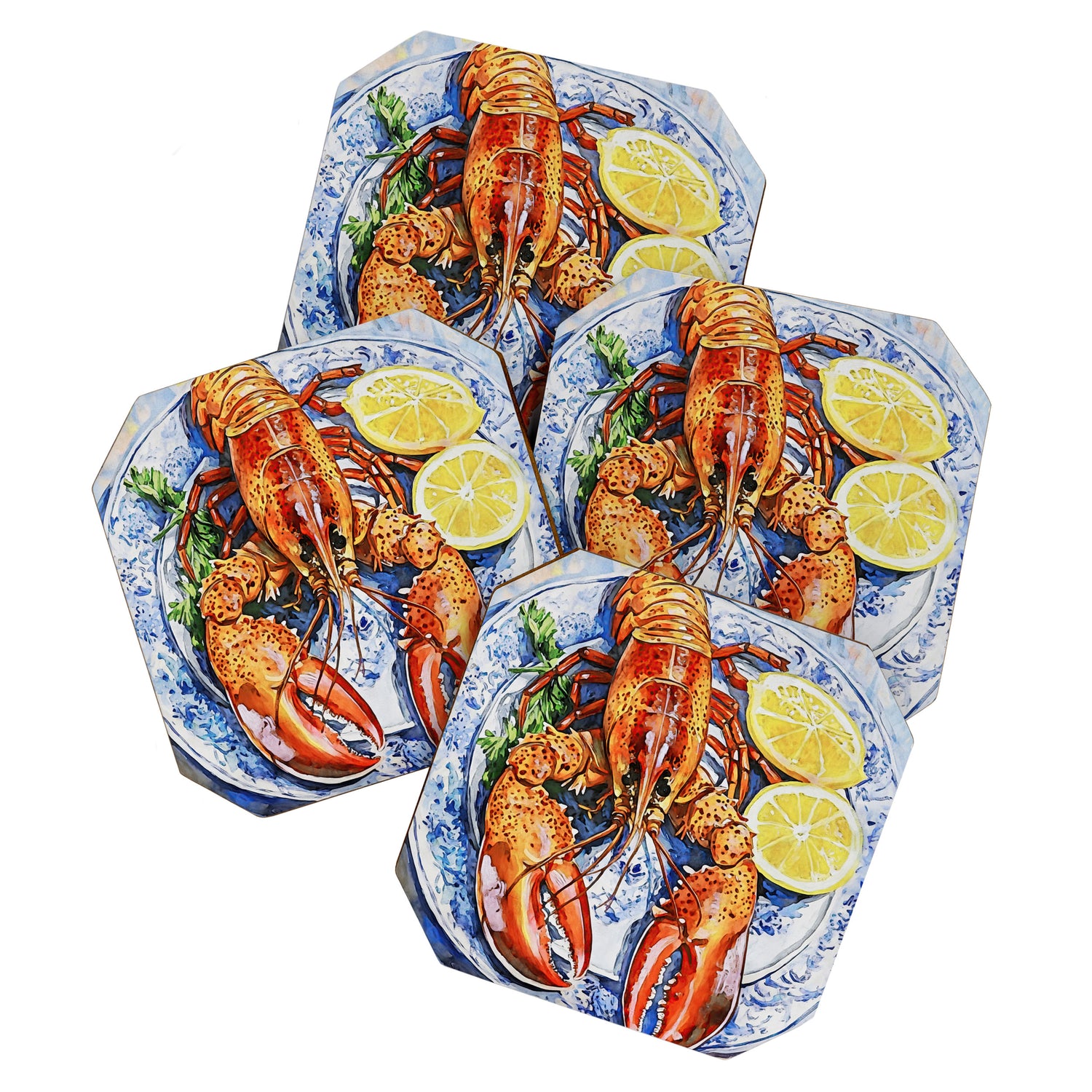 Maine Lobster with Lemons Watercolor  Coaster Gallery Image 1