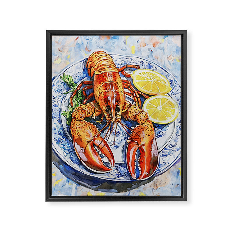 Maine Lobster with Lemons Watercolor  Framed Canvas Print Gallery Image 6