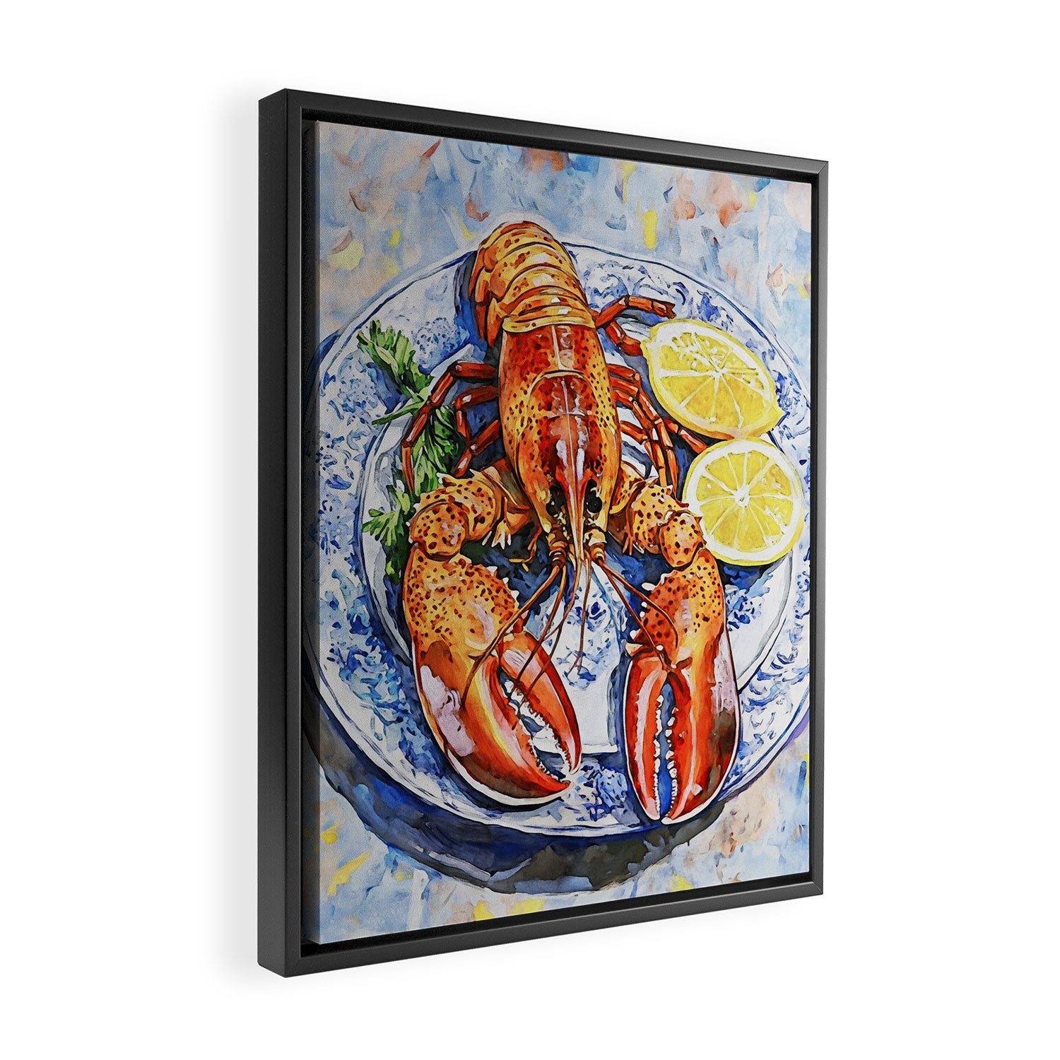 Maine Lobster with Lemons Watercolor  Framed Canvas Print Gallery Image 2