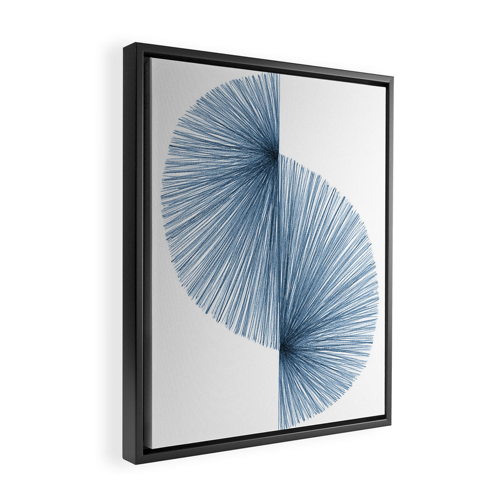 Mid Century Style Modern Geometric Abstract in Indigo Blue Framed Canvas Print Gallery Image 2