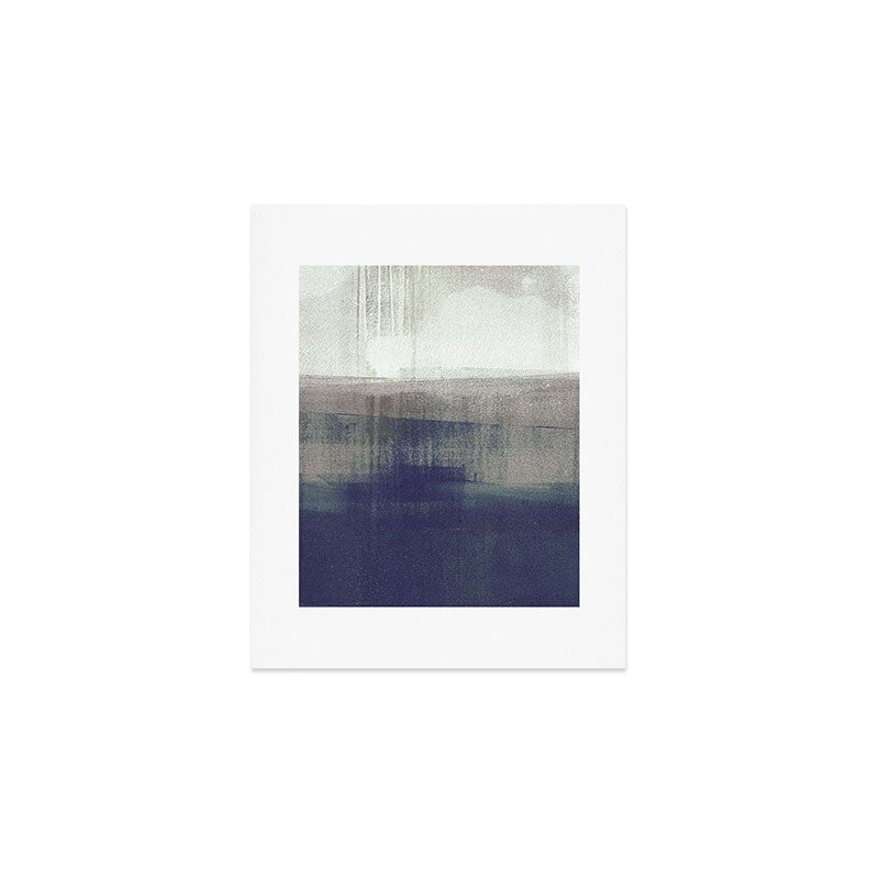 Navy Blue and Grey Minimalist Abstract Landscape Art Print Gallery Image 1
