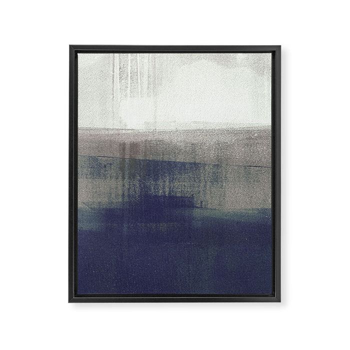 Navy Blue and Grey Minimalist Abstract Landscape Framed Canvas Print Gallery Image 1